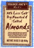 50% Less Salt Dry Roasted And Salted Almmonds - 16oz (1lb) 454g