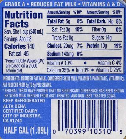 Alta Dena 2% Reduced Fat Milk - Half gallon 1.89 L